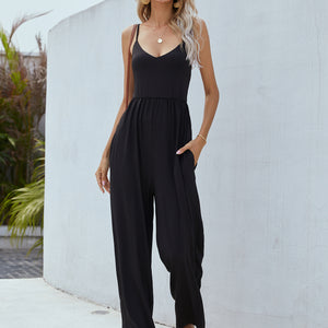 Adjustable Spaghetti Strap Jumpsuit with Pockets Pimamour