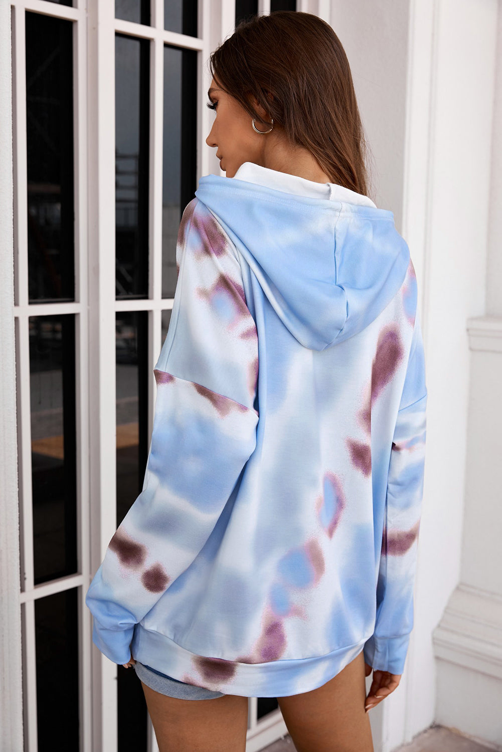 Dropped Sleeve Tie-dye Hoodie with Drawstring Pimamour