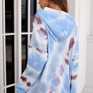 Dropped Sleeve Tie-dye Hoodie with Drawstring Pimamour