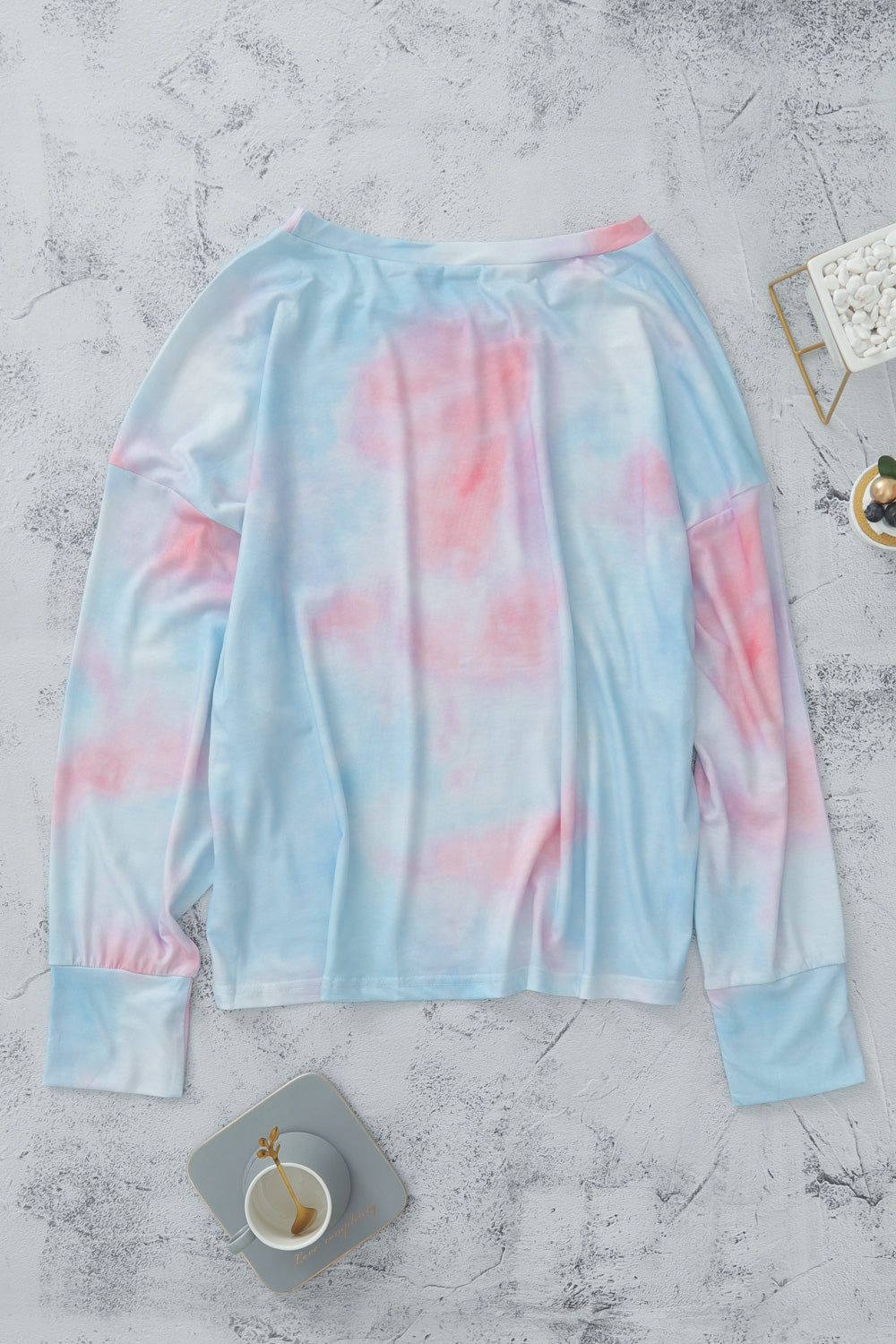 Tie-Dye Boat Neck Batwing Sleeve Tee Pimamour