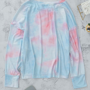 Tie-Dye Boat Neck Batwing Sleeve Tee Pimamour