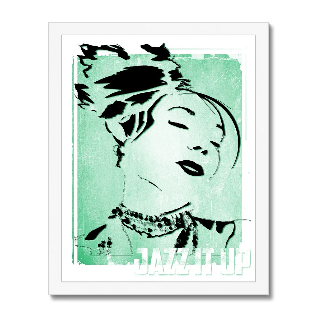 01 Green Jazz It Up Framed Print Pimamour Exclusive Lady Jazz Singer Music Poster Art Pimamour