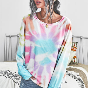 Tie-Dye Boat Neck Batwing Sleeve Tee Pimamour