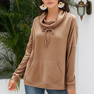 Cowl Neck Drop Shoulder Sweatshirt Pimamour