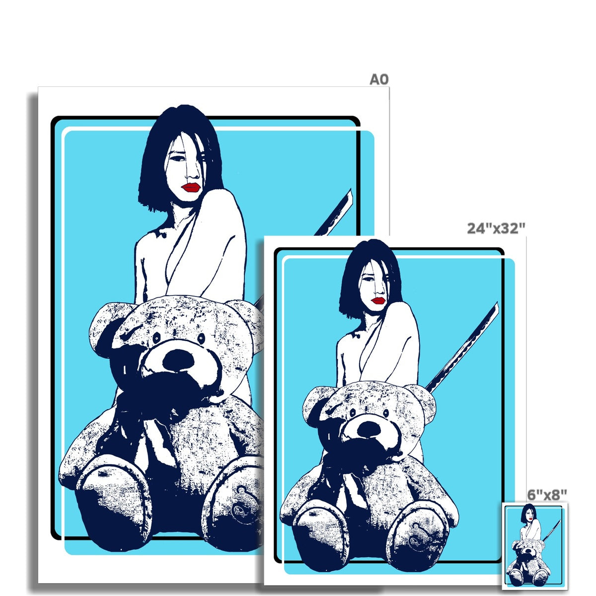 Nude girl & naked bear 06– Original Manga Popart / Comic Pimamour on Roll Eco Canvas-Pimamour